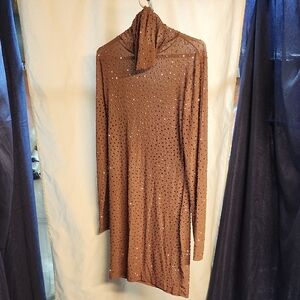 Fashion Nova Brown Long Sleeve Bodycon Dress Mock Neck